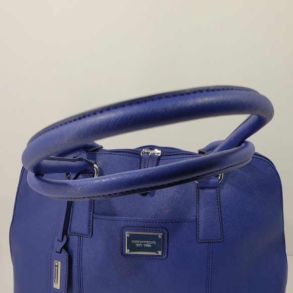 Tignanello Gorgeous Dark Blue Leather Handbag Satchel, Classic Shape and Color - Picture 7 of 13